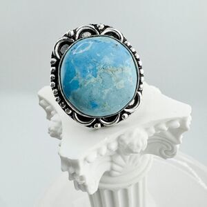Vintage Larimar Sterling Silver Cabochon Ring Natural Blue Gemstone 925